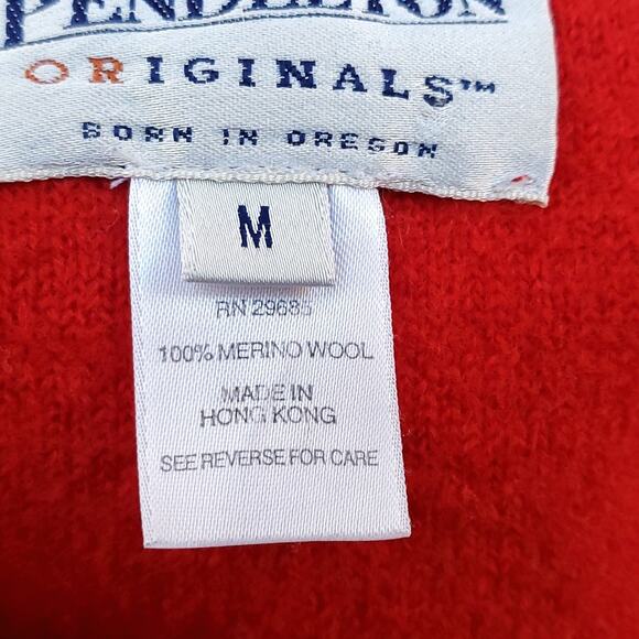 Vintage Pendleton Red Gray Wide Stripe Merino Wool Sweater Whipstitch V-neck M - Picture 11 of 13